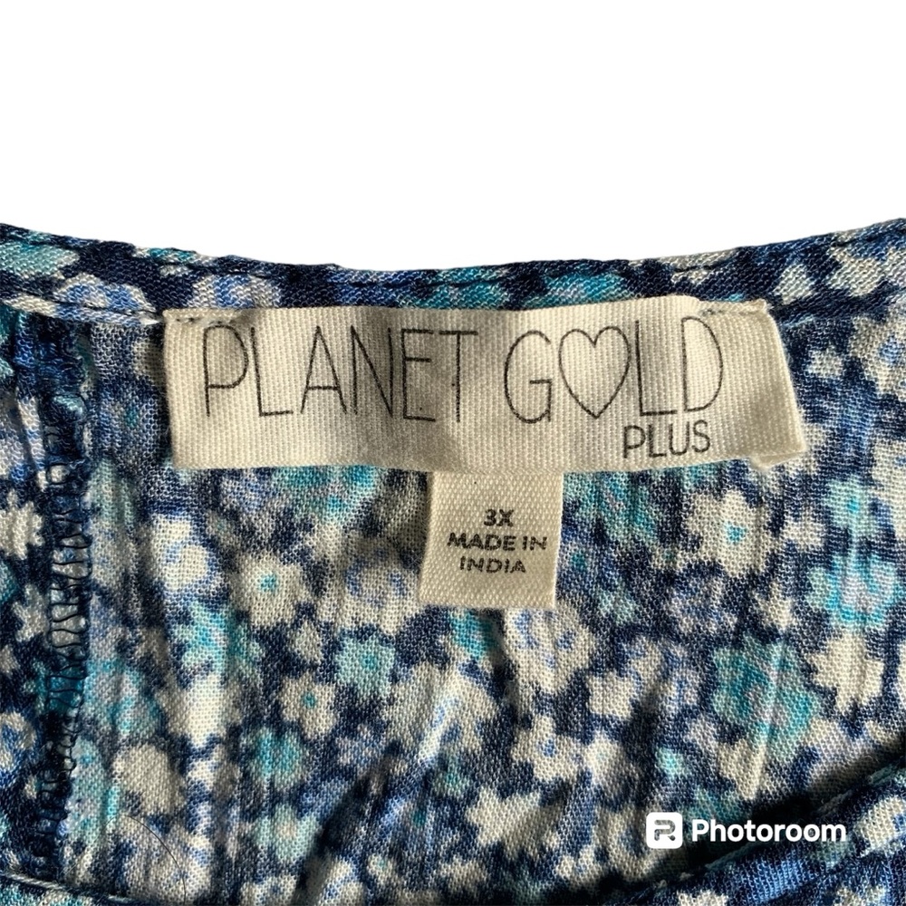 PLANET GOLD NWT! Women’s PLUS Babydoll Dress Blue/White Floral Tiered Flowy 3X‎ - Picture 4 of 12